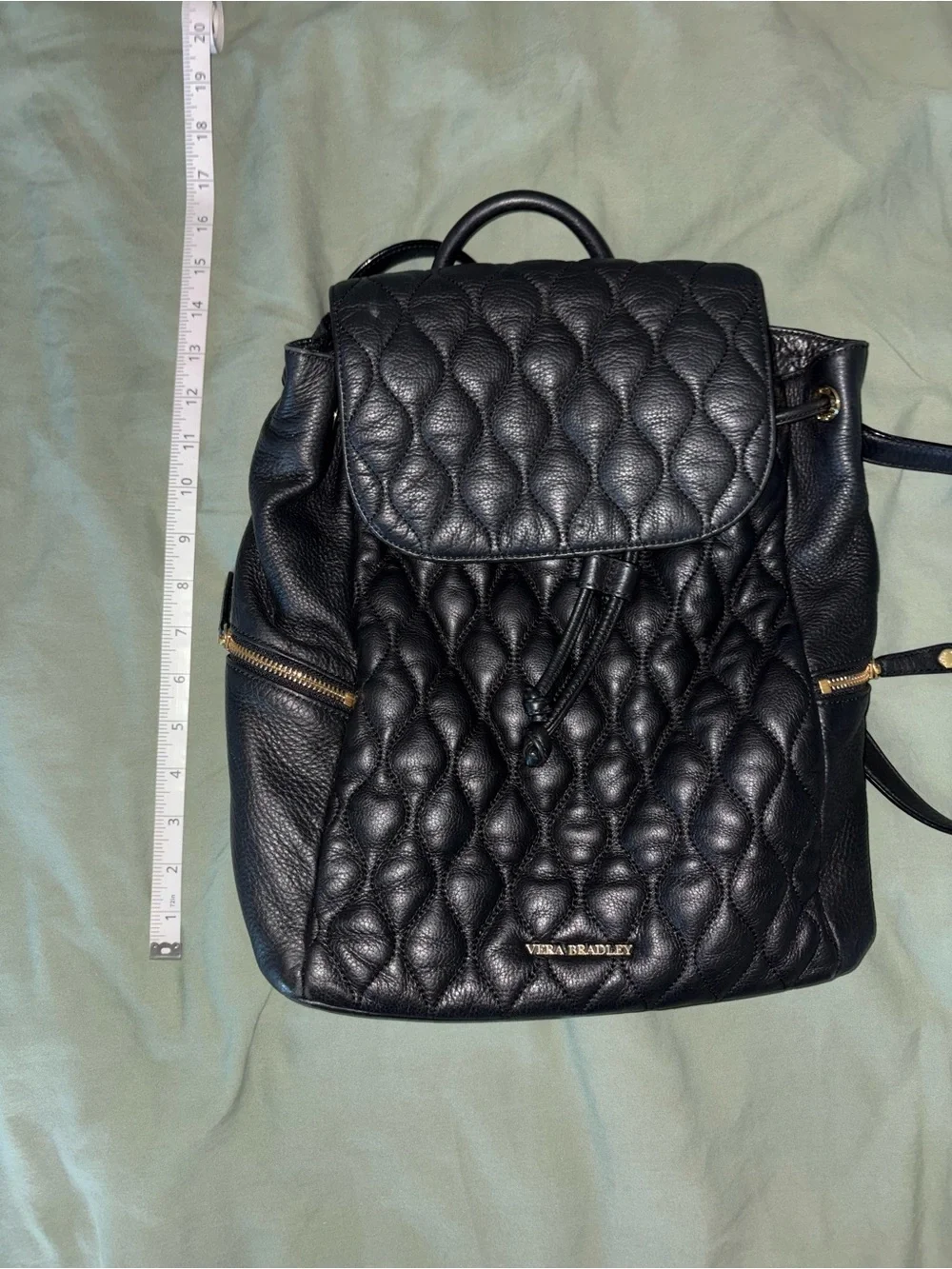 Vera Bradley Quilted Black Leather Backpack with Gold Hardware